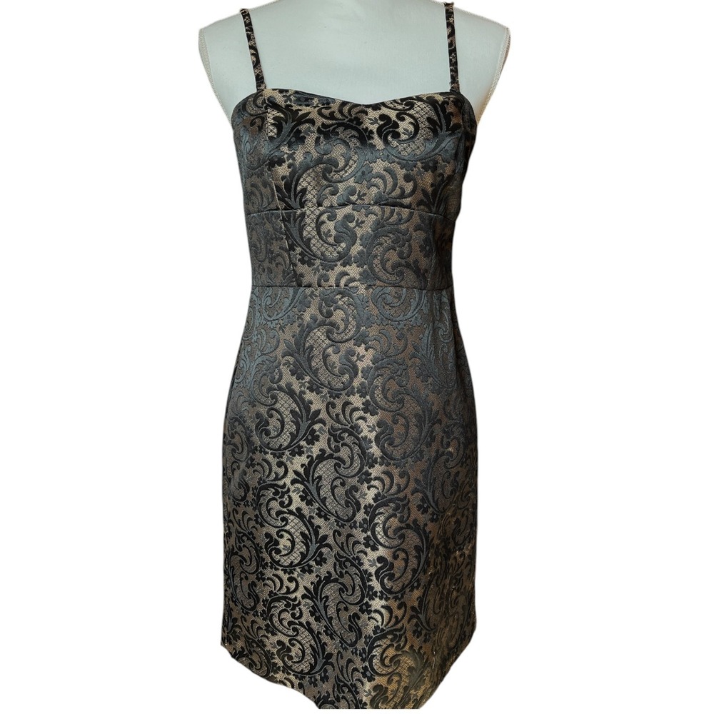 Ann Taylor Loft Black Gold Cocktail Party Dress 6P Whimsigoth Moody Y2K Classic